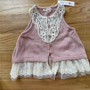 NWT GIRL'S SZ 6 / 6X MAE LI ROSE KNIT LACE SWEATER VEST EMBROIDERED LACE
